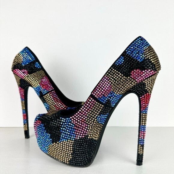 Steve Madden Dyvinal Multi-Colored Rhinestone Platform Heels Glitz Size 7.5 - Picture 3 of 7